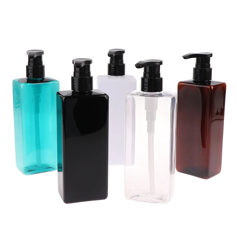 1Pc 2025 New 500ml Plastic Rectangle Press Pump Bottle Bathroom Soap Liquid Refillable PET Bottles Containers