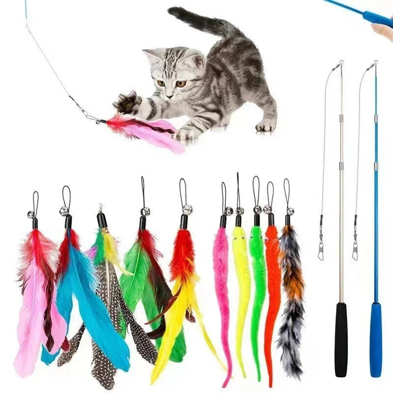 Kitten Toys Variety Pack Funny Cat Stick Scalable Cat Pole Plush Toy Feather Replacement Head Interactive Fun Pet Supplies