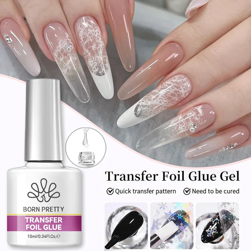 BORN PRETTY Nail Foil Glue Gel 10ML Foil Transfer Gel for Foil Nails Stickers DIY Nail Art Manicure Salon Home UV LED Lamp Need