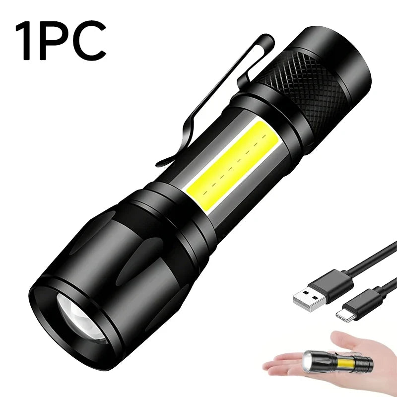 Super Bright LED Flashlight USB Rechargeable Flashlights with Tactical Zoom High Power Spotlight Outdoor Camping Fishing Torch