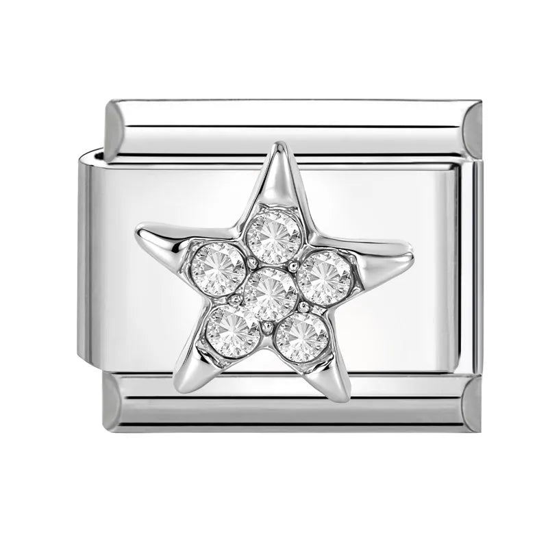 Y2K Romantic Heart Eyes Star Bow Knot Butterfly Zircon Charm Italian Links Fit 9mm Bracelet Stainless Steel Making DIY Jewelry