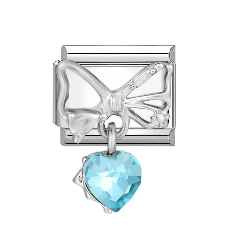 Y2K Romantic Heart Eyes Star Bow Knot Butterfly Zircon Charm Italian Links Fit 9mm Bracelet Stainless Steel Making DIY Jewelry