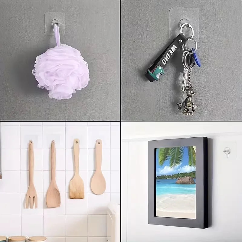 Adhesive Wall Hooks - No Nails/Sticky Wall Hangers Self-Adhesive Hooks Transparent  Waterproof Sticky  Invisible TracelessHooks