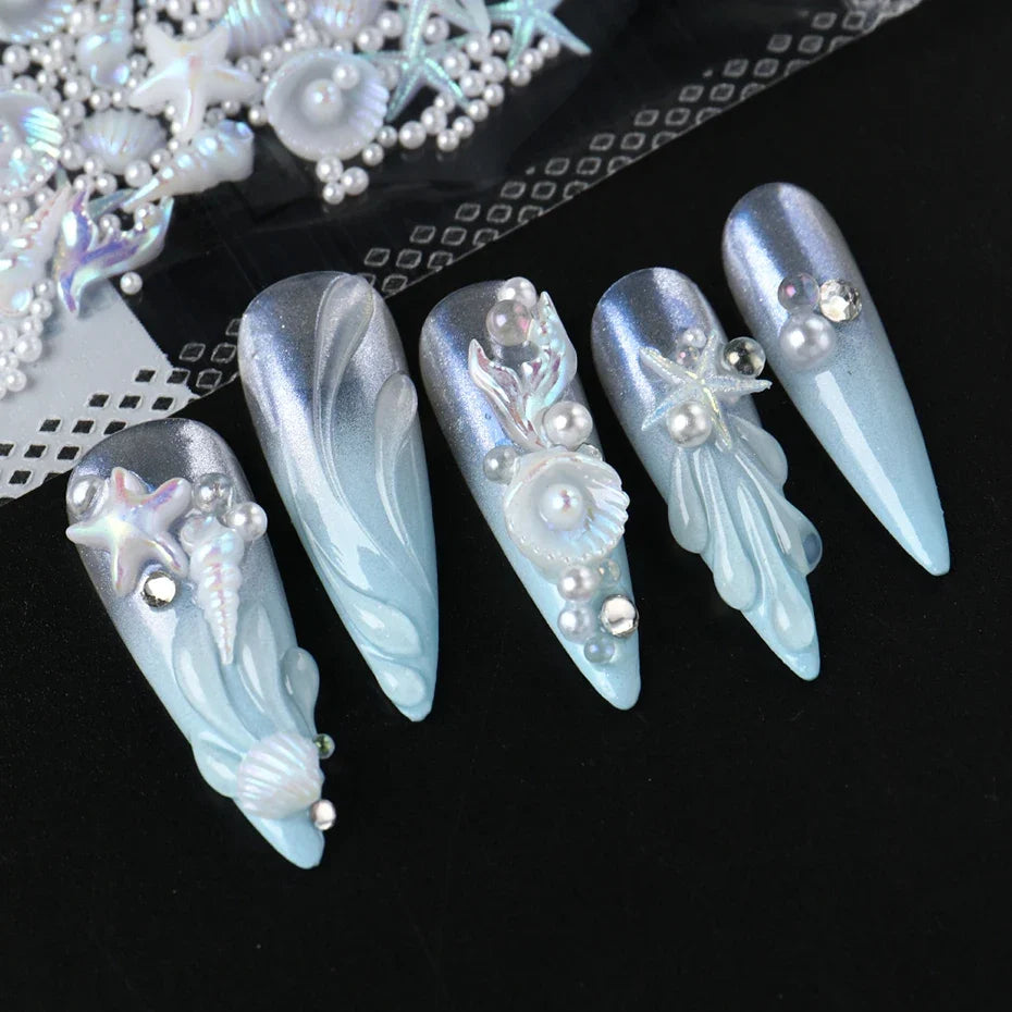 Aurora Ocean Shell Starfish Nail Charms Mini Conch Jellyfish Nail Decoration Mermaid Series Elegant Sea Creature Manicure Access