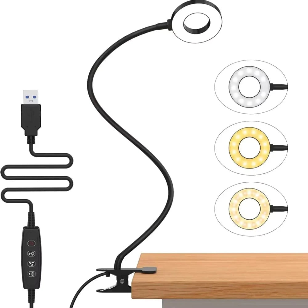 48 LEDs Clip on Desk Lamp 360°Flexible Gooseneck Reading Table Light Eye-Caring USB Clamp Books Night Light Study Read Light