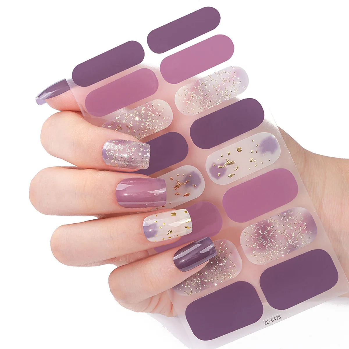 16Tips DIY Baking-Free Nail Stickers Glitter Gradient Nail Patch Full Cover Adhesive Nail Wraps Manicures Decoration Decal
