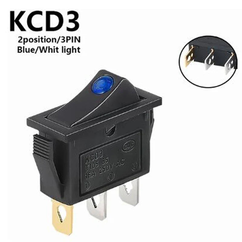 1PCS KCD3 Rocker Switch ON-OFF ON-OFF-ON 2 Position 3Pins Electrical equipment With Light Power Switch 16A 250V / 20A 125V AC