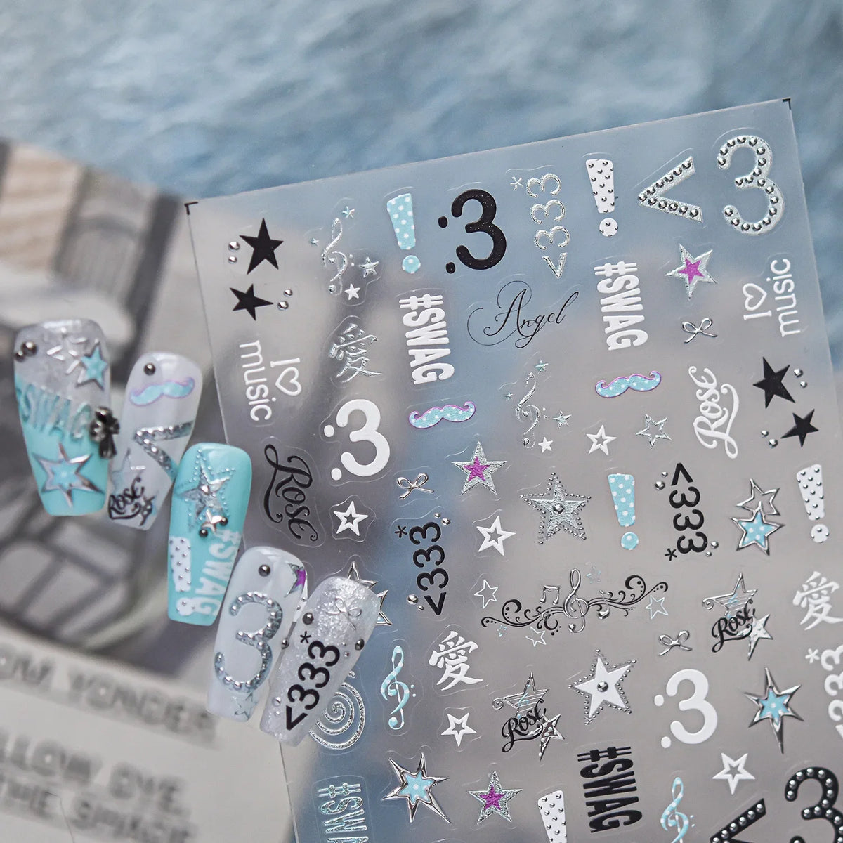Metal Y2K Millennium Spicy Girl Nail Stickers Blues Vintage Blue Mark Silver Edge Musical Note Star Number Nail Accessories DIY