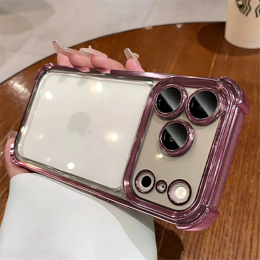 Luxury Electroplate Shockproof Transparent Phone Case For iPhone 18 17 16 15 14 13 12 Pro Max Plus Clear Bumper Back Cases Cover