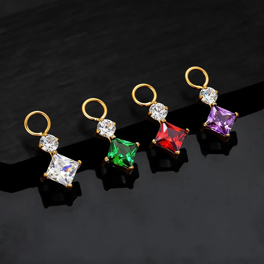 Right Grand ASTM F136 Titanium Dangle Geometric Square CZ Charm Pendant for Clicker Helix Hoop Piercing Jewelry