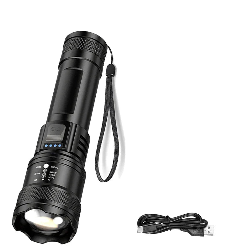 Super Bright LED Flashlight USB Rechargeable Torch Zoomable Waterproof Torch Outdoor Portable Emergency Light for Camping Hiking