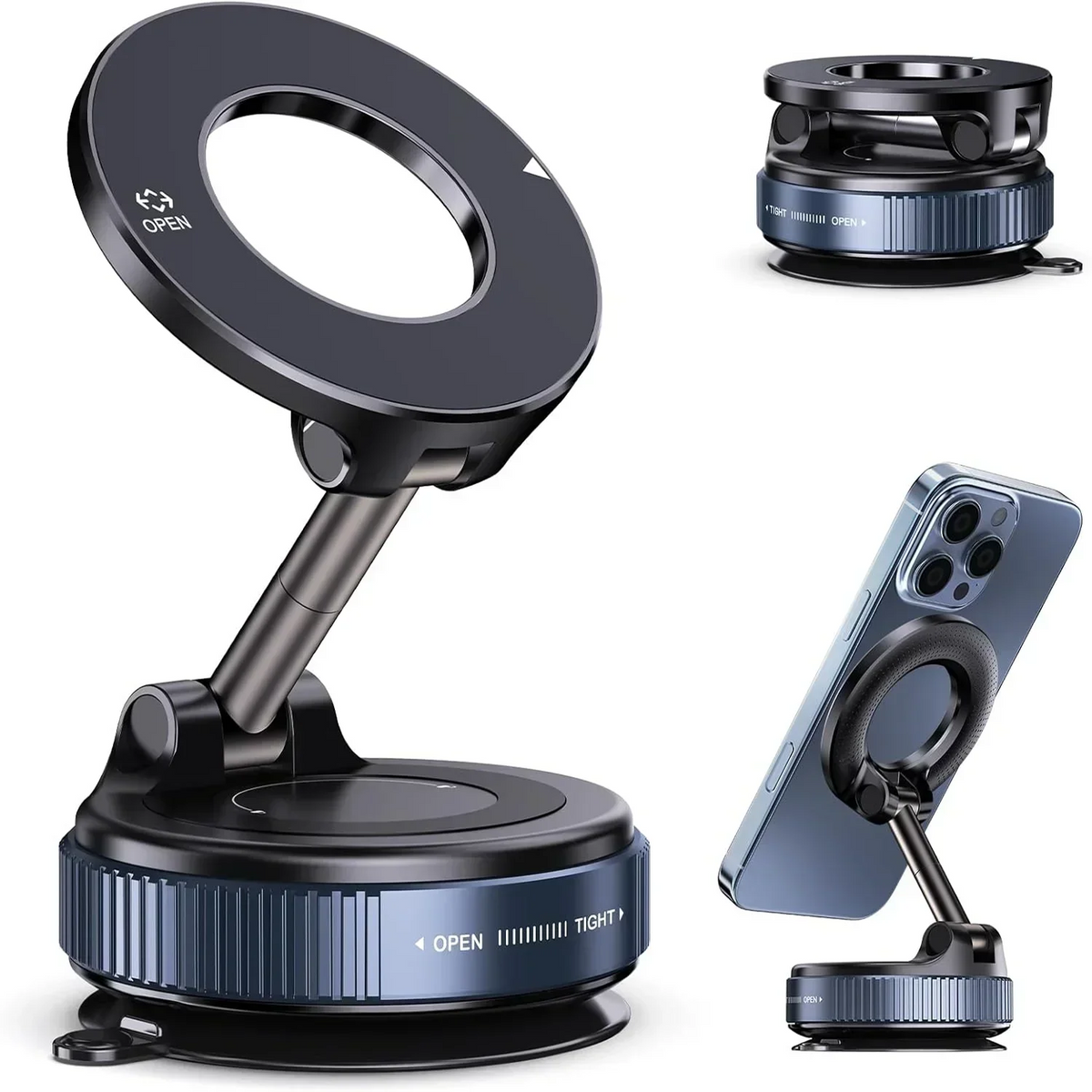 Upgraded 360° Vacuum Magnetic Phone Holder, Magnetic Car Phone Mount, Hands-Free Suction Cup Phone Holder for Car/Gym/Mirror