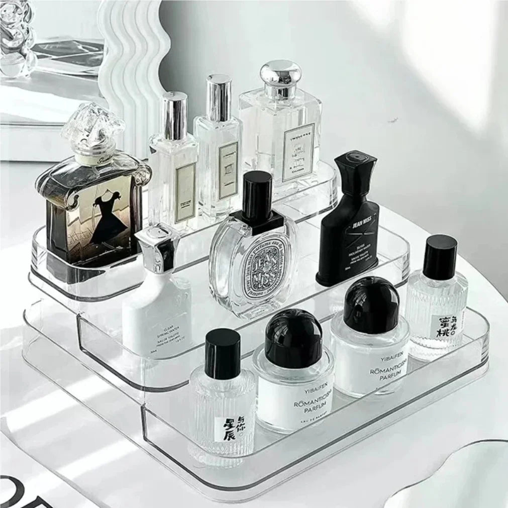 3 Tier Desktop Perfume Shelf PET Cosmetic Organizer Perfume Storage Rack Doll Display Stand Kitchen Seasoning Organizer