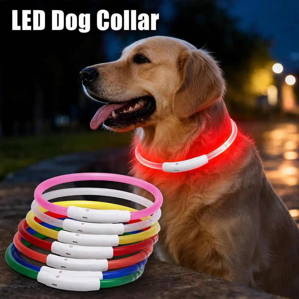 Luminous Pet Dog Collar Waterproof LED Dog Collar Rechargeable Flash Dog Necklace Light Pet Collar for Small Medium Large Dogs
