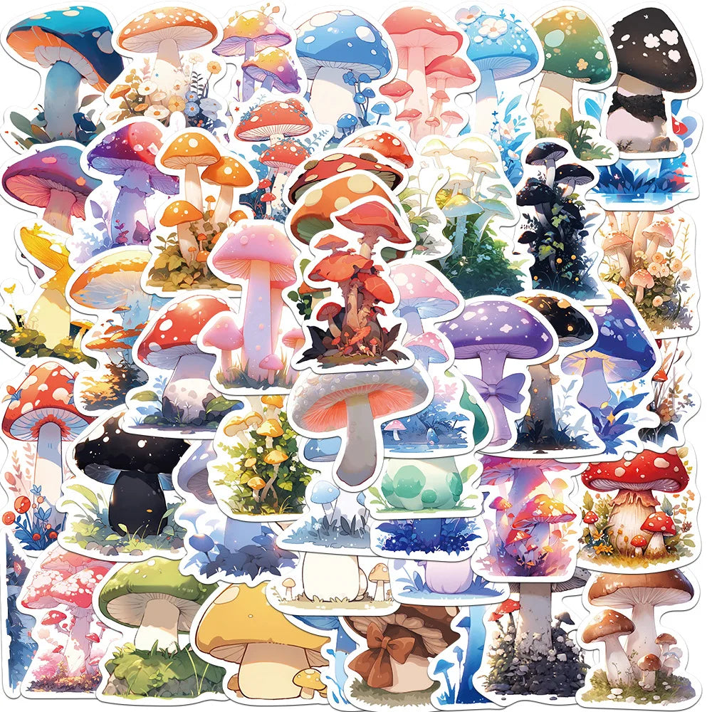 50pcs Aesthetic Mushroom Stickers Pack for Water Bottle, Mushroom Decor Gifts for Women Girl, Cute Vinyl Waterproof Decals
