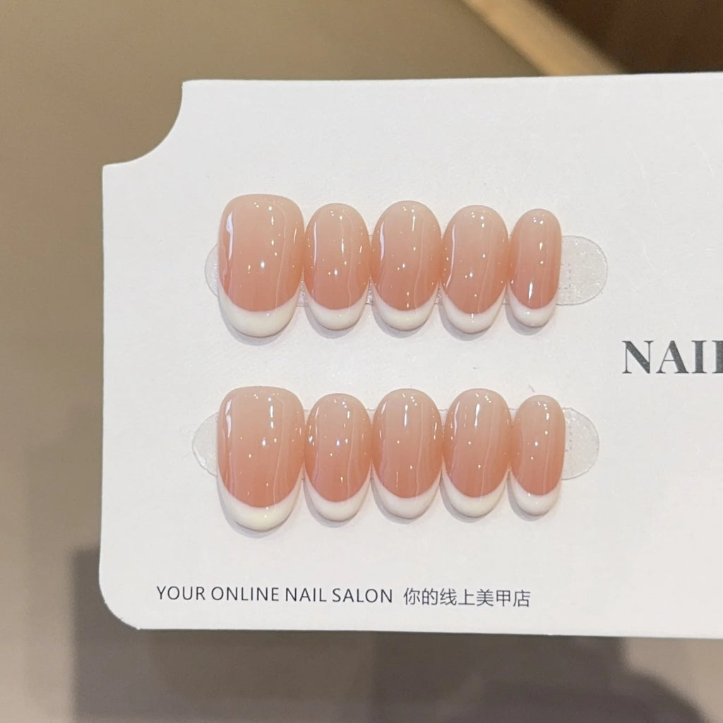 10Pcs/set White French Handmade Press on Nails Short Oval Fake Nails Wearable Stick-on Nails False Nail Uñas Накладные Ногти 네일팁