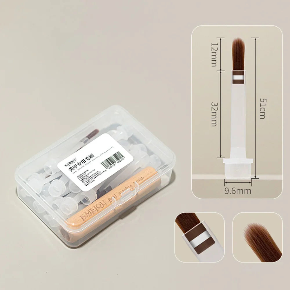 20pcs Disposable Nail Polish Brushes with Box Wood Handle Gel Polish Replacement Brush Box Set for Dip Base Coat Salon Tools