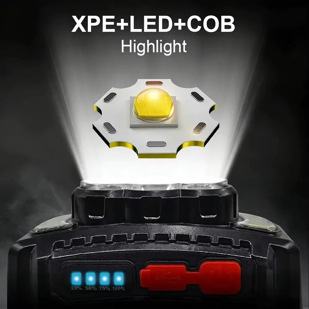 70g Ultra Light Headlamp 7 Modes XPE+LED+COB Red Light 0°-180° Adjustable Type-C Rechargeable Waterproof 2026 Upgrade
