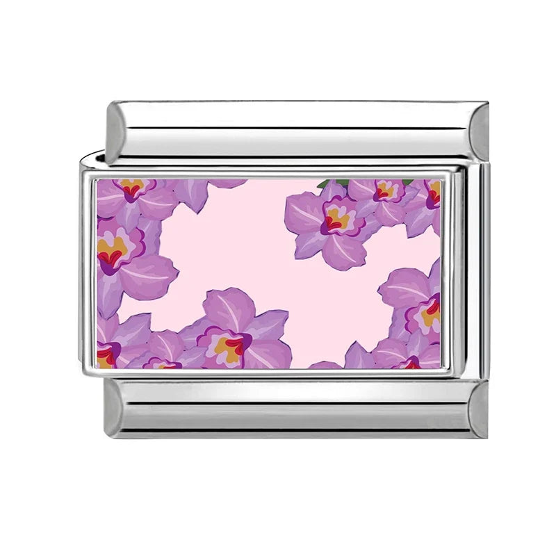 Fashion Colored Color Charms Flowers Lycoris Radiata Italian Link Fit 9mm Stainless Steel Bracelet Jewelry Making DIY Gift