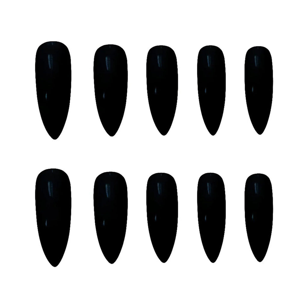 24pcs Black Fake Nails Art Pointed Head Black Resin Press On with Jelly Glue Natural Look for Fingernail DIY Decoration