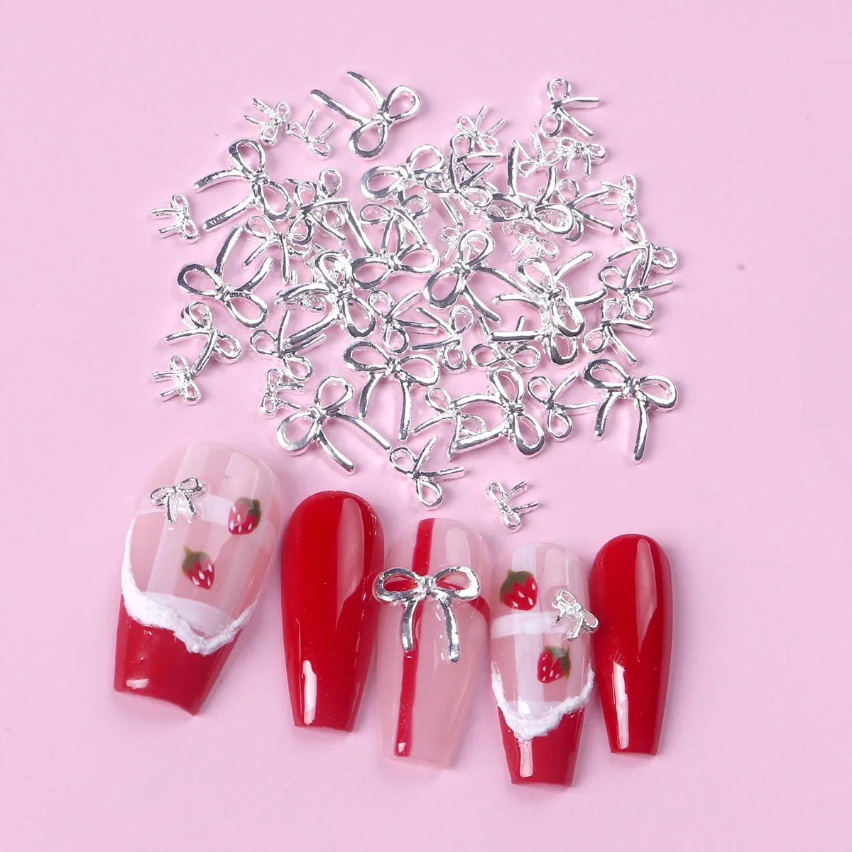 50pcs Mix Size Silver Bow Korea Style Nail Art Charms 3D Nail Decoration Bowknot Nail Accessories DIY Design