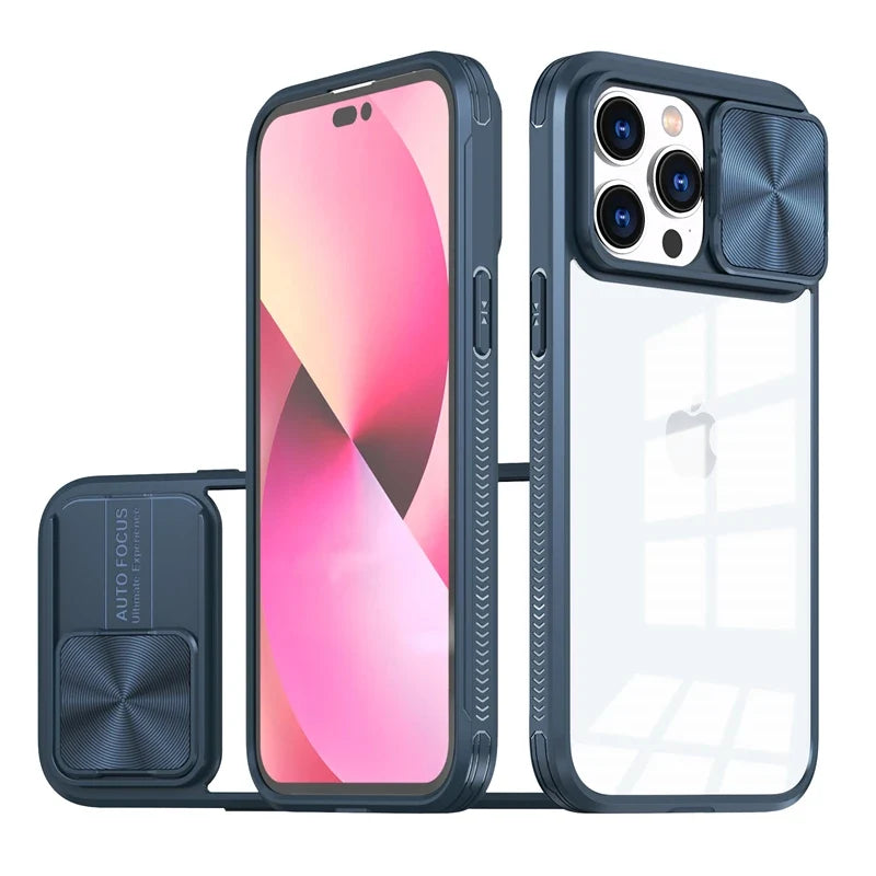 Slide Camera Lens Protection Case For iPhone 15 14 11 12 13 Pro XS Max XR 7 8 Plus SE Soft Bumper Shockproof Clear Hard PC Cover
