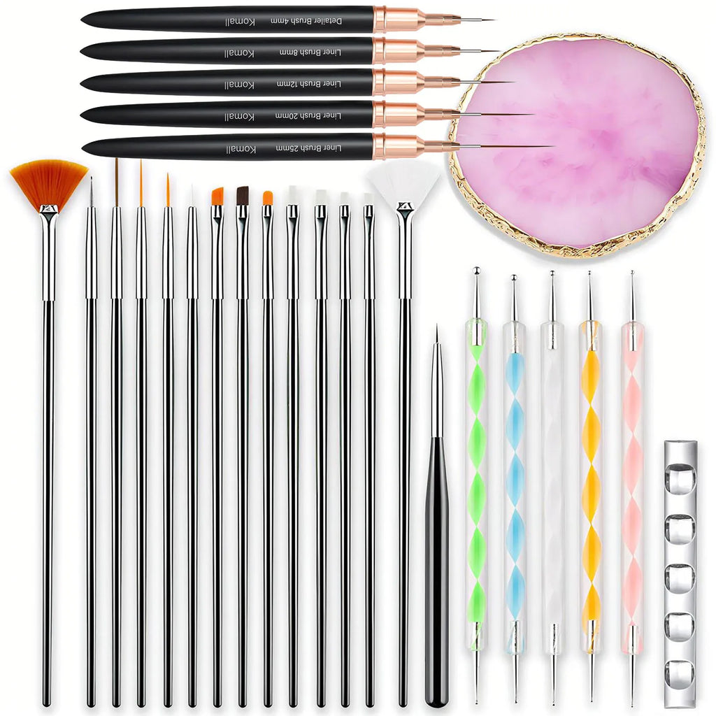 27-Piece Professional DIY Nail Art Brush Set, including nail art brushes/dotting tools/liner brushes/mixing palette/brush holder