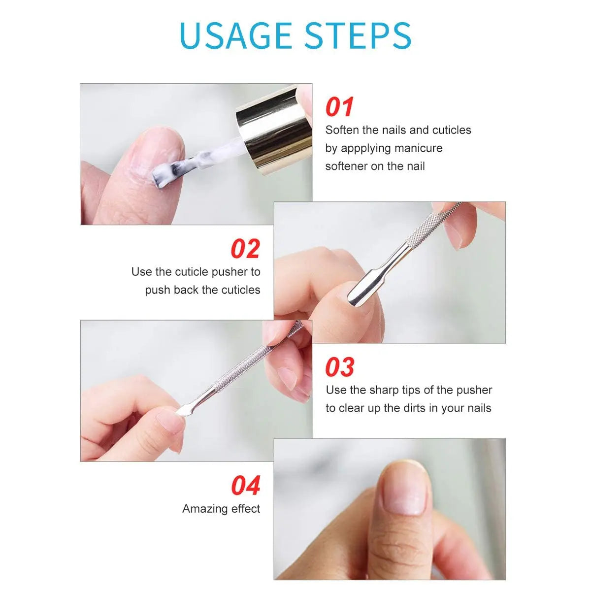 1Pcs/10Pcs Double Head Cuticle Pusher Removal of Gel Nail Removal Tool Dead Skin Stainless Steel Manicure Tool Set Nail Pusher