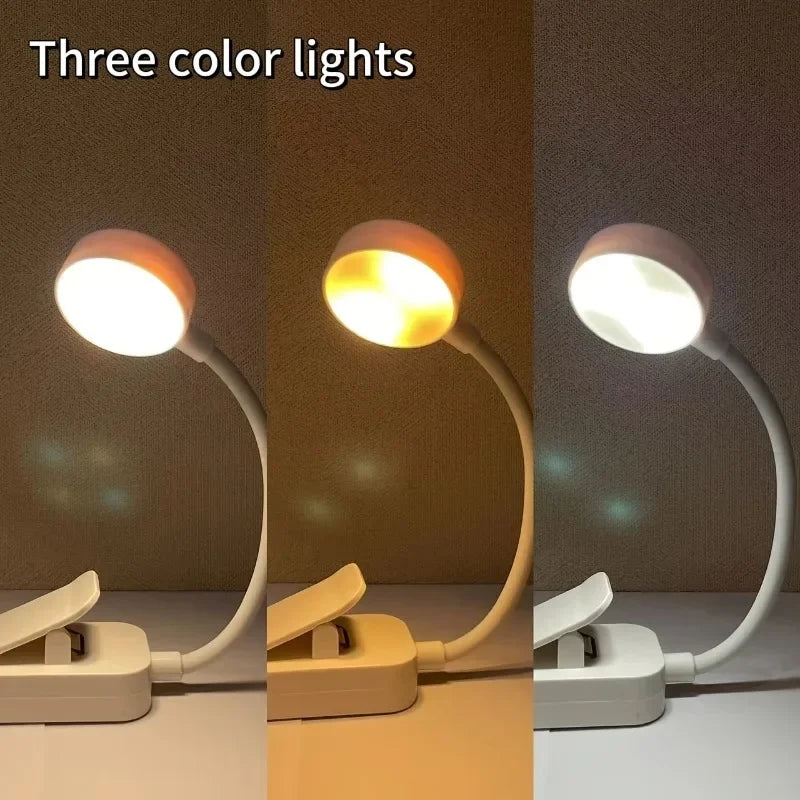 1pc Portable LED Clip-on Reading Light 3 Modes Adjustable Eye Protection Clip-On Study Reading Lamp for Travel Bedroom Book