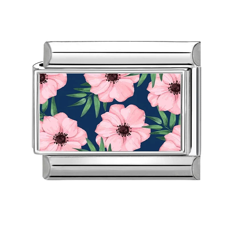 Fashion Colored Color Charms Flowers Lycoris Radiata Italian Link Fit 9mm Stainless Steel Bracelet Jewelry Making DIY Gift