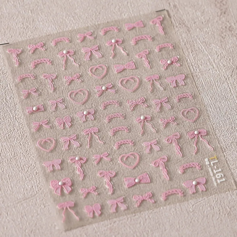 1PCS 5D Macaron Bow Nail Stickers Rhinestones Kawaii Flower Adhesive Decals Press on Nails DIY Nail Art Decorations Accessories