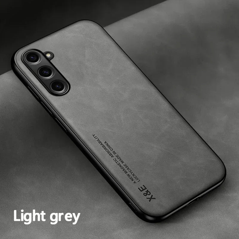 Luxury Leather Case For Samsung S26 S25 S24 S23 Ultra S25 FE A17 A16 A57 A56 A37 A36 5G Cover With Metal Plate Support Car Hold