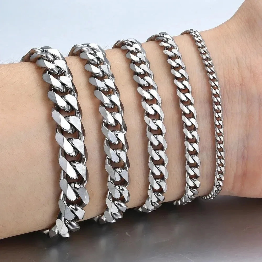 Men Cuban Curb Link Chain Bracelet Stainless Steel Wrist Jewelry Accessory Gift 1Pc