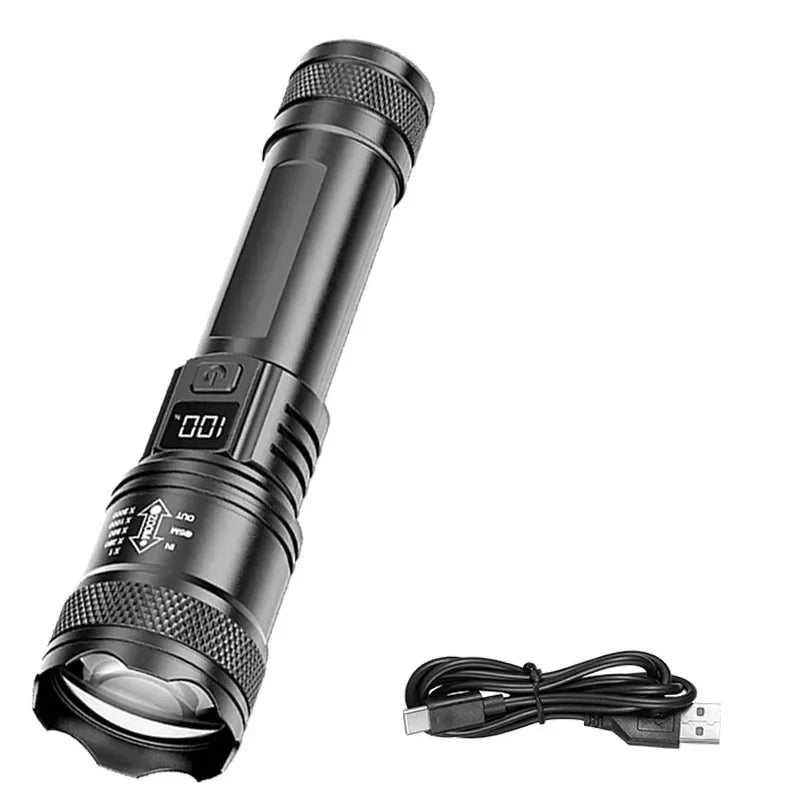 Super Bright LED Flashlight USB Rechargeable Torch Zoomable Waterproof Torch Outdoor Portable Emergency Light for Camping Hiking