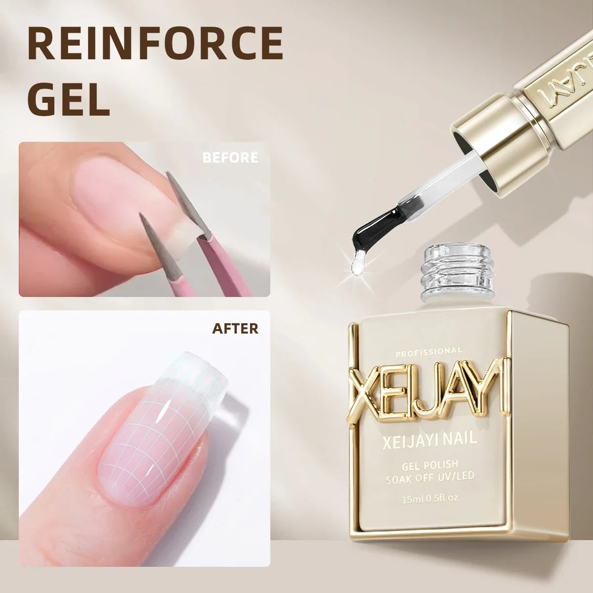 1Pc 15ml Reinforce Gel Nail Gel Multifunctional Clear Gel Nail Polish Nail Strengthener Gel Nail Extension Hard Gel Builder