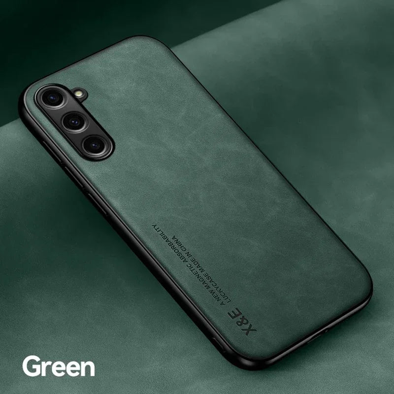 Luxury Leather Case For Samsung S26 S25 S24 S23 Ultra S25 FE A17 A16 A57 A56 A37 A36 5G Cover With Metal Plate Support Car Hold