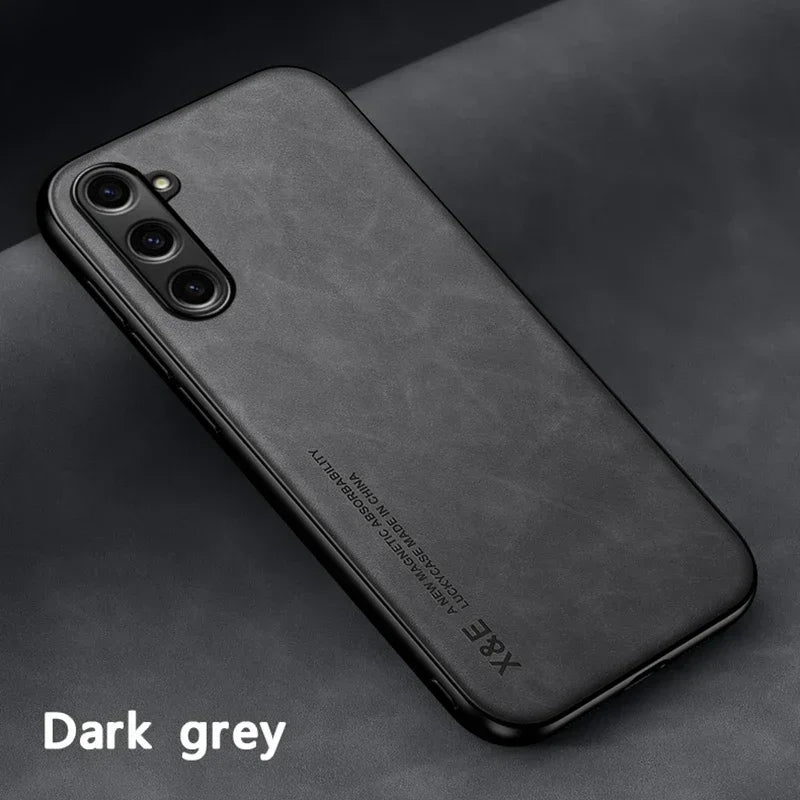 Luxury Leather Case For Samsung S26 S25 S24 S23 Ultra S25 FE A17 A16 A57 A56 A37 A36 5G Cover With Metal Plate Support Car Hold