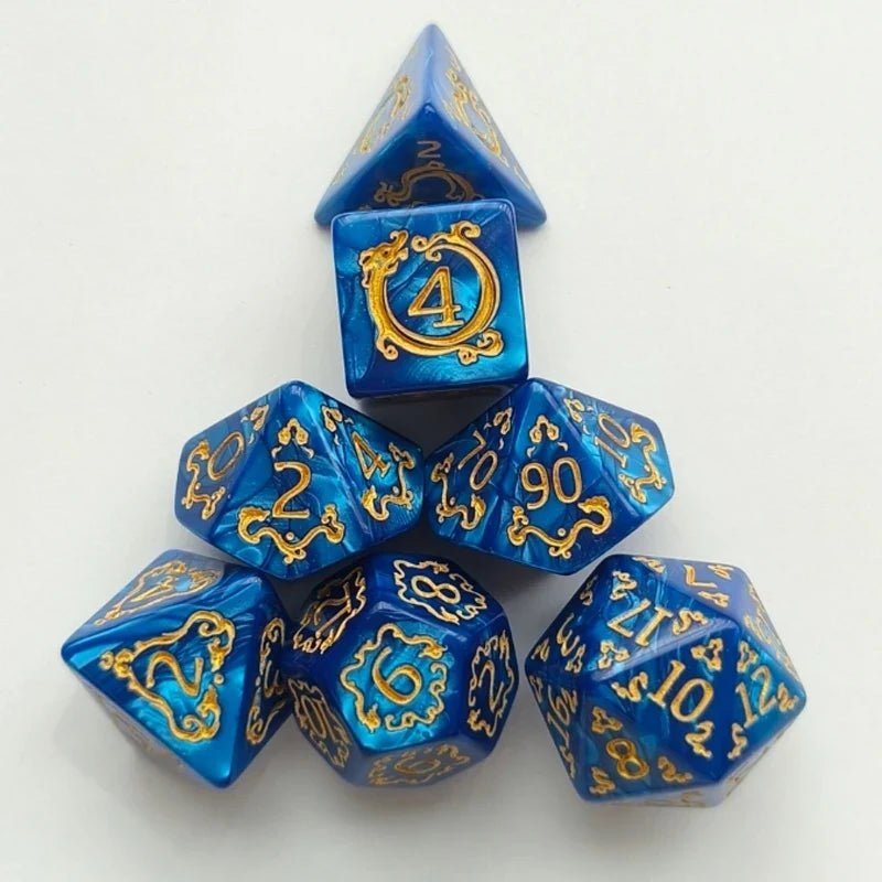 New Pattern Multi sided Dice Digital Dice Running Team Board Game AccessoriesMulti sided Sieve Game Dragon Pattern 7Dices: Blue