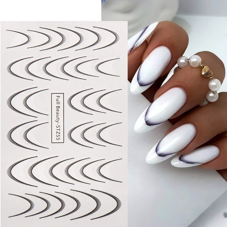 Gradient French Nail Art Stickers Ink Blooming Wave Line Water Transfer Sliders Decals DIY Ombre Manicure Decorations Foils