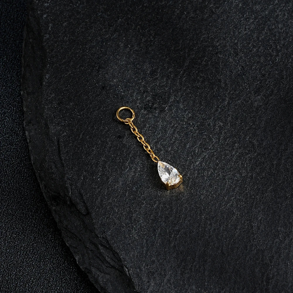 Right Grand ASTM F136 Titanium Waterdrop CZ Dangle Chain Earring Charm Pendant for Upper Lobe Clicker Piercing Jewelry