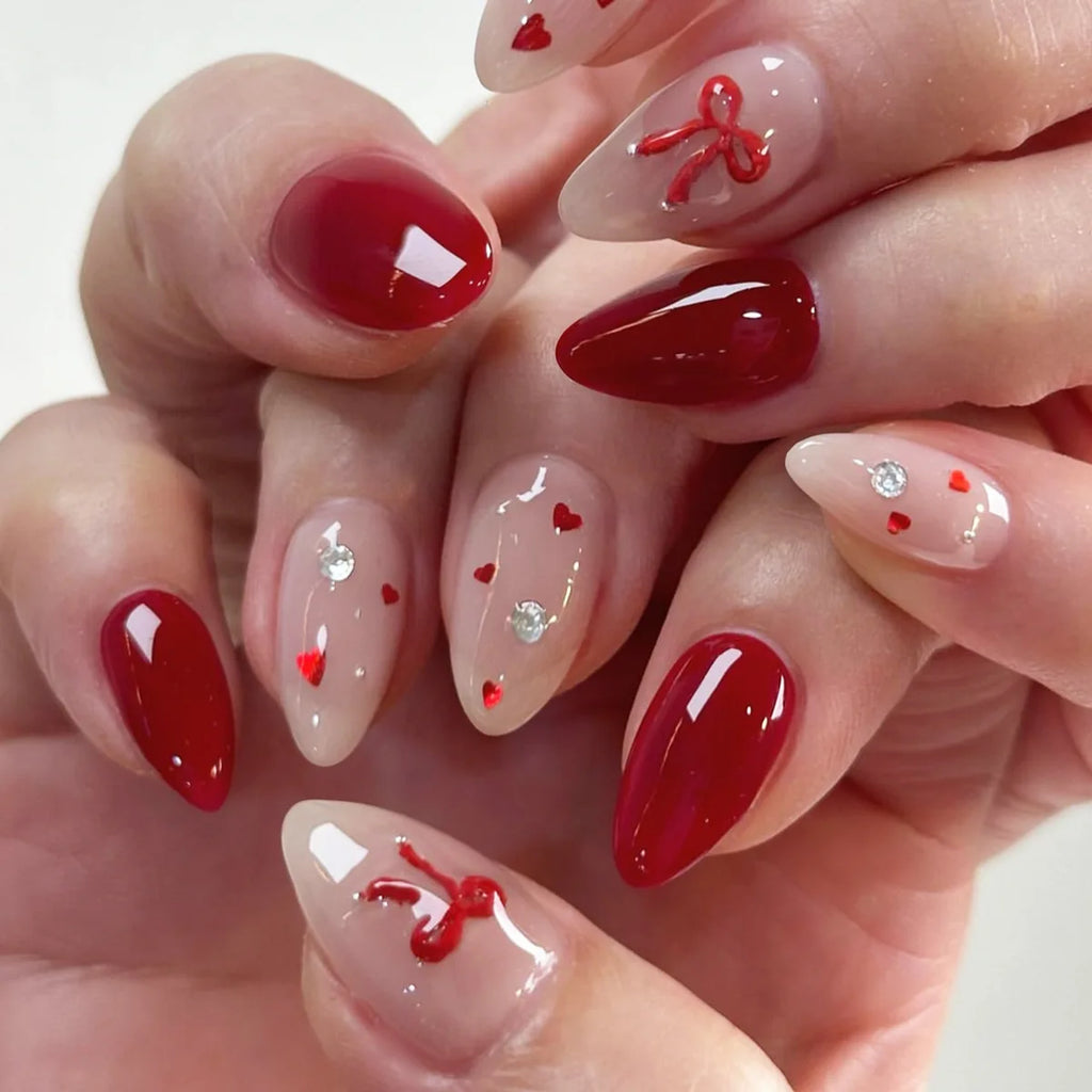 24pcs Fake Nails Crystal-Clear Smile Cat-Eye Rhinestone and Bow Designs High-Quality Press-On Nails Perfect as Gifts for Girls