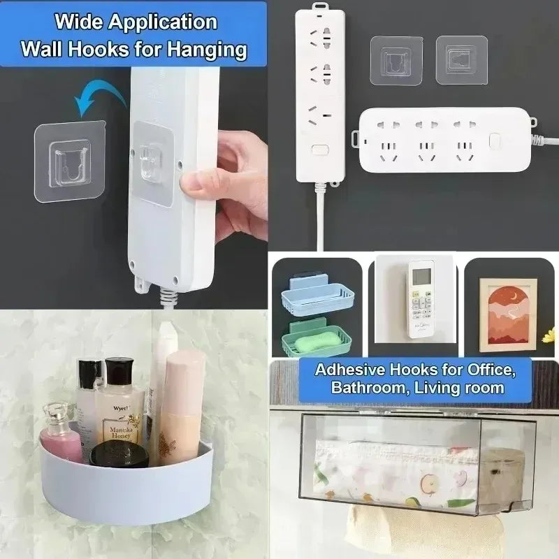 Double-Sided Self Adhesive Wall Hooks Strong Sticky Transparent Traceless Kitchen Bedroom Wall Hook Storage Holders Wholesale
