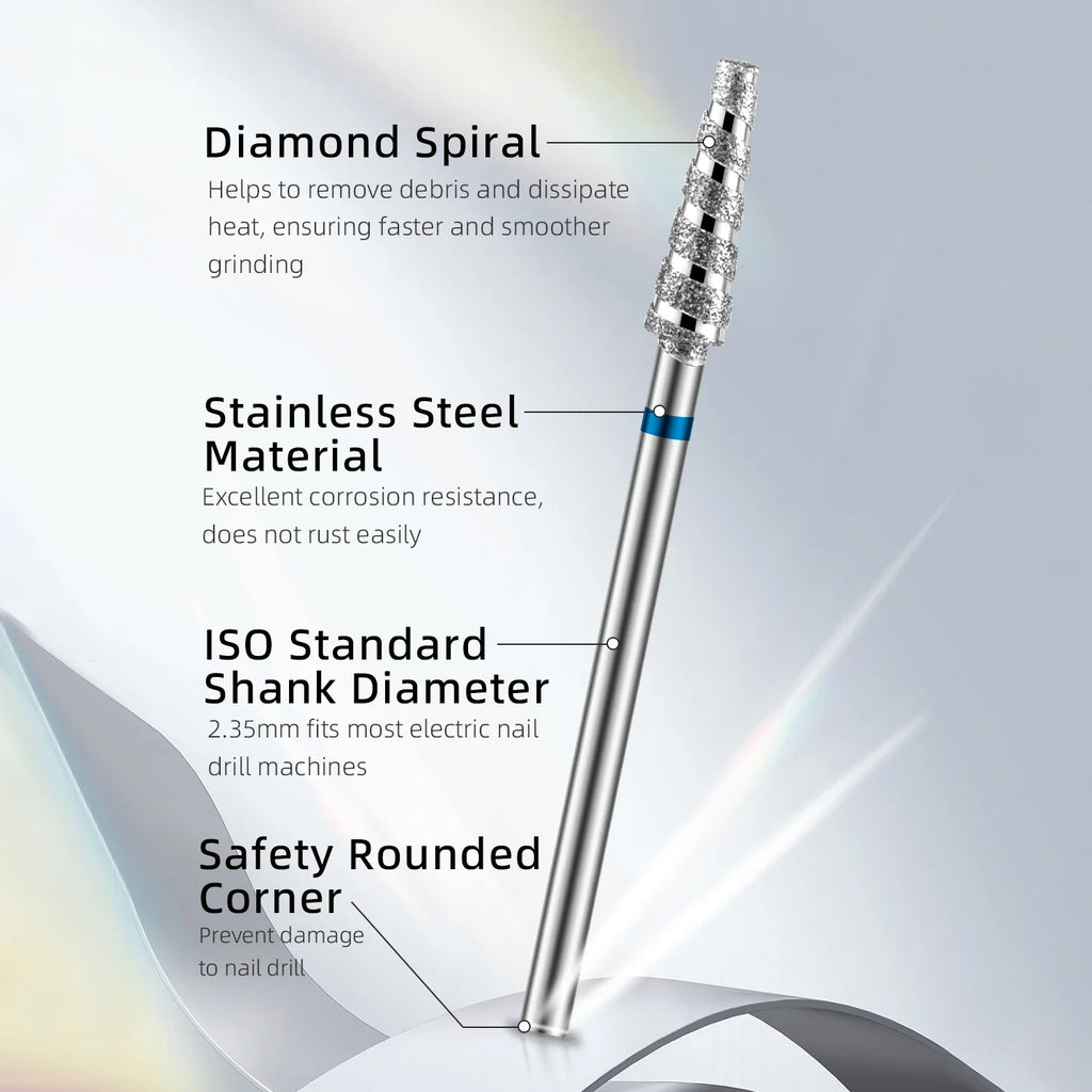Tornado Diamond Nail Drill Bits Spiral Drill Milling Cutter For Manicure Electric Machine Accessory Nail File Gel Remover Tool