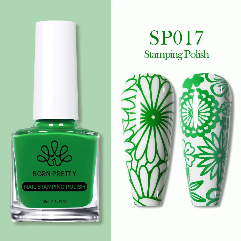 BORN PRETTY 10ml Nail Art Stamping Polish for Manicure Printing Design Black White Nail Art Varnish Need No Smudge Top Coat Oil