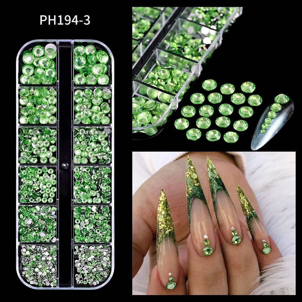 12Grids Ocean Gold Nail Art Charms Shell/Seahorse/Starfish White Half Round Pearl Gems 3D Mixed Punk Manicure Metal Rivets Studs