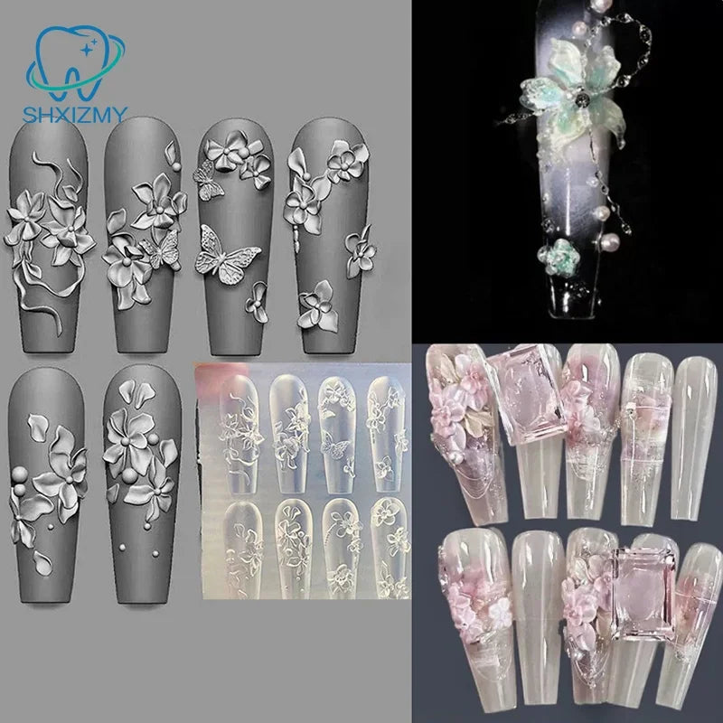 3D Mini Silicone Mold Butterfly Flower Nail Art Decorations Nails DIY Design Flower Shell Nail Mold Stamping Plate Manicure Mold