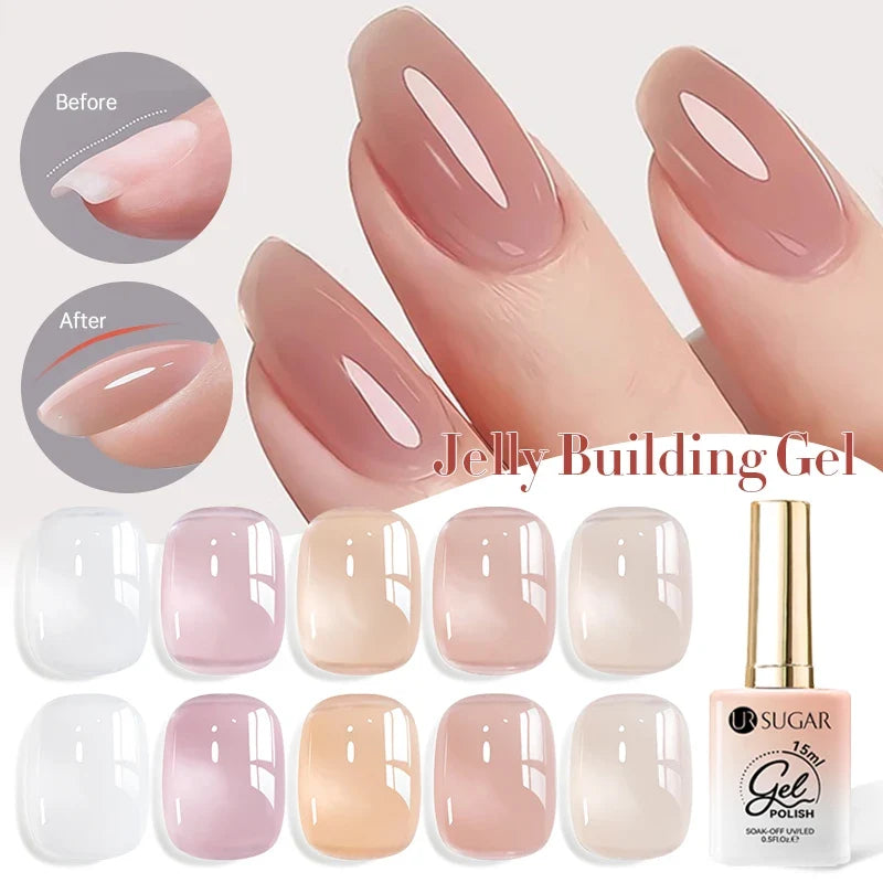UR SUGAR 15ml 4-IN-1 Jelly Rubber Base Gel For Construct Reinforce Natural Nail Art Manicure Soak Off LED UV Gel Nail Varnishes