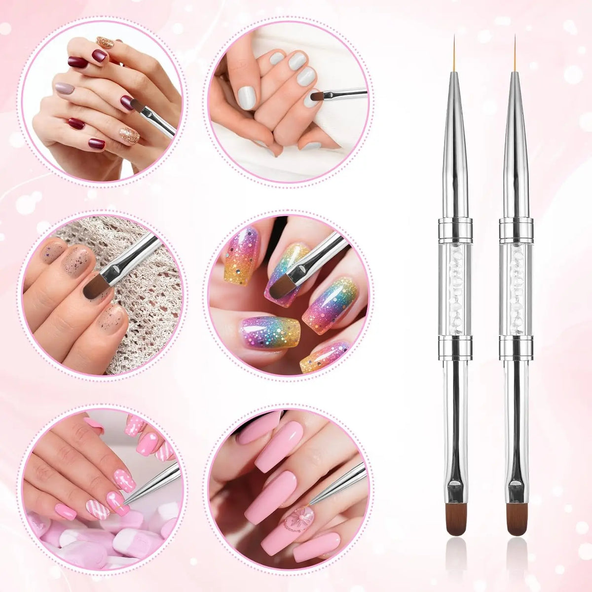 New Double Ended Nail Art Brushes Tip Nail Gel Liner Brush Oval Gel Nail Brushes Rhinestone Handle French for Design Nail Tools