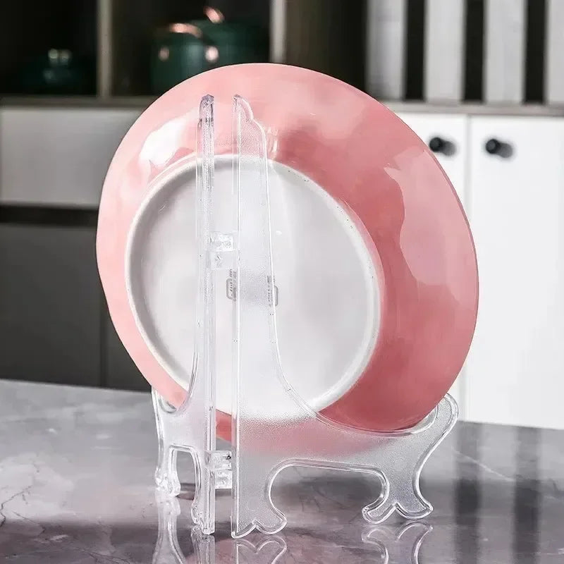 30/1x Clear Plastic Acrylic Easels Table Top Plate Holder Dish Bowl Racks Photos Picture Frame Folding Storage Home Decor Holder