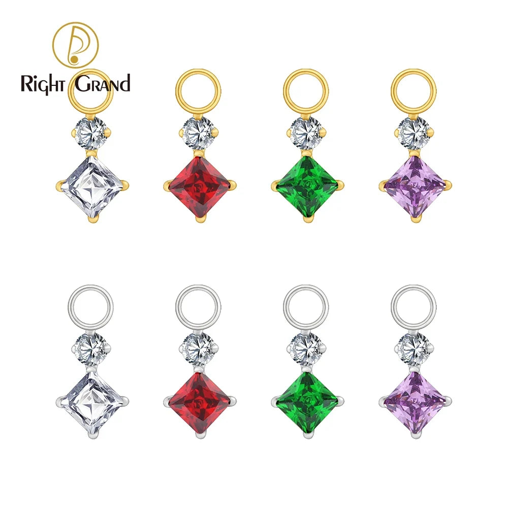 Right Grand ASTM F136 Titanium Dangle Geometric Square CZ Charm Pendant for Clicker Helix Hoop Piercing Jewelry